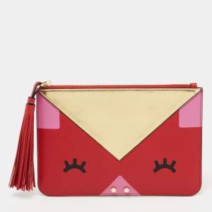 Pre Owned Emporio Armani Multicolor Leather Zip Wristlet Clutch