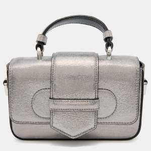 Emporio Armani Metallic Silver Leather Top Handle Bag