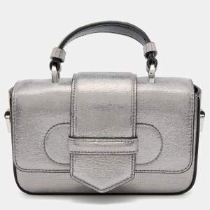 Emporio Armani Metallic Silver Leather Top Handle Bag