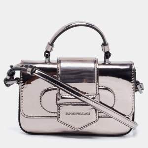Emporio Armani Metallic Grey Patent Leather Mini Flap Top Handle Bag