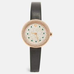 Emporio Armani Pavé Rose Gold Stainless Steel Leather Crystal AR11492 Women's Wristwatch 30 mm