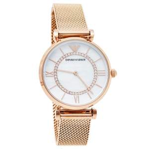 Emporio Armani Mother Of Pearl Rose Gold Tone Stainless Steel Gianni T-Bar AR11320 Women's Wristwatch 32 mm