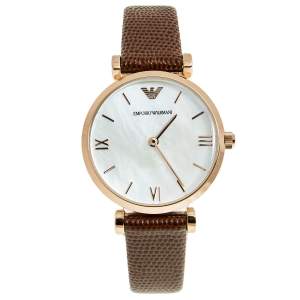 Emporio Armani Mother of Pearl Rose Gold Plated Stainless Steel Leather AR9042L Women's Wristwatch 32 mm