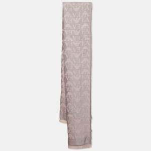 Emporio Armani Pink/Grey Monogram Jacquard Wool Blend Stole 
