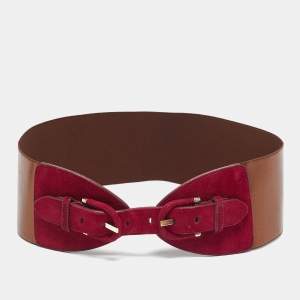 Emporio Armani Bronze/Burgundy Elastic and Suede Waist Belt 65 CM