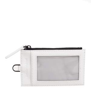 Pre Owned Emporio Armani White/Black Leather Badge Holder with Logo Lanyard