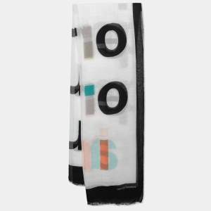 Emporio Armani White Logo Print Gauze Scarf