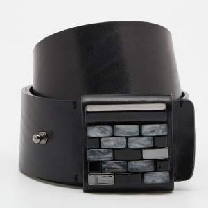 Emporio Armani Black Leather Brick Buckle Wide Belt 