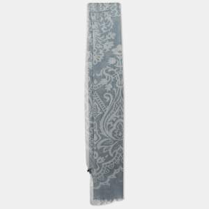 Pre Owned Emporio Armani Blue Printed Cotton Blend Scarf