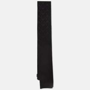 Pre Owned Emporio Armani Vintage Black Logo Pattern Satin Silk Scarf