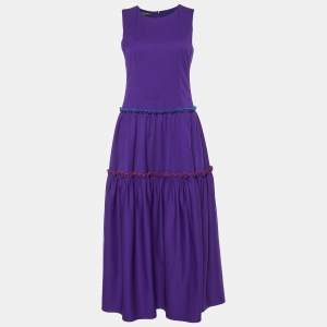 Emporio Armani Purple Wool Ruffled Midi Dress S