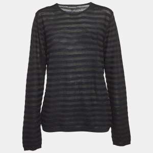 Pre Owned Emporio Armani Black Stripe Knit Sweatshirt L  