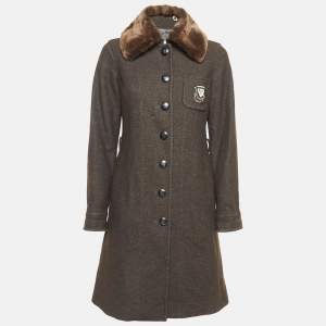 Pre Owned Emporio Armani Brown Wool Detachable Fur Collar Long Coat S
