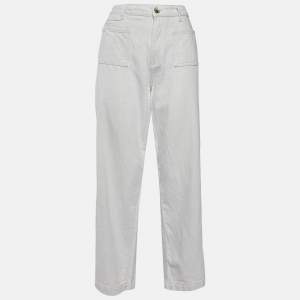 Emporio Armani Cream Cotton & Linen Straight Fit Trousers M/ Waist 31"