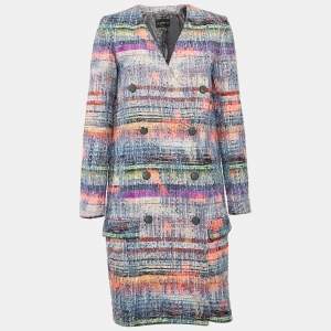 Emporio Armani Multicolor Lurex Tweed Double Breasted Mid-Length Coat S