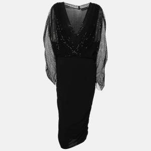Emporio Armani Black Dotte Tulle Draped Tunic Dress M