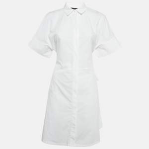 Pre Owned Emporio Armani White Poplin Belted Shirt Dress M