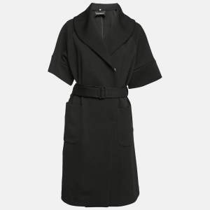 Emporio Armani Black Synthetic Knit Belted Coat 