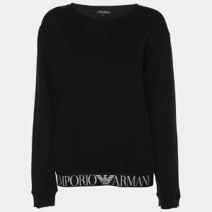 Emporio Armani Black Fabric Tape Logo Sweatshirt M