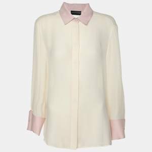 Emporio Armani Cream/Pink Silk Button Front Shirt L