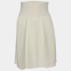 Pre Owned Emporio Armani Cream Viscose Blend Pleated Mini Skirt M