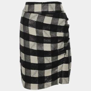 Emporio Armani Black/White Checkered Lurex Blend Midi Skirt M