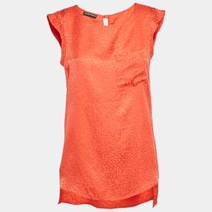 Pre Owned Emporio Armani Red Dobby Silk Sleeveless Top S