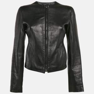 Emporio Armani Black Leather Cut-Out Detail Jacket S