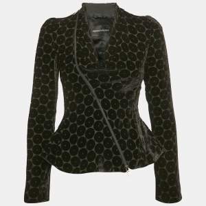 Emporio Armani Black Circle Ciselé Velvet Zip Front Top XS
