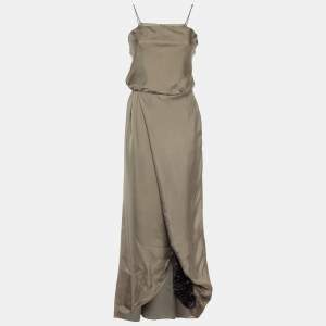 Emporio Armani Grey Silk Floral Applique Detail Maxi Dress S