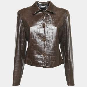 Emporio Armani Brown Textured Leather Jacket M