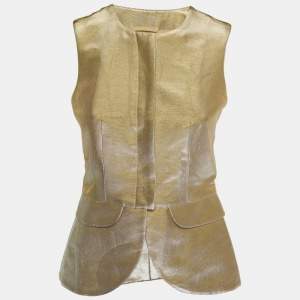 Emporio Armani Metallic Gold Lurex Cotton Peplum Vest S