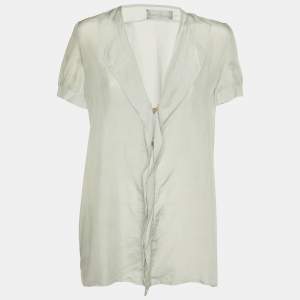 Emporio Armani Pale Grey Silk Button Front Blouse M