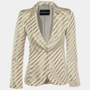 Emporio Armani Metallic Diagonal Striped Sateen Tailored Jacket S