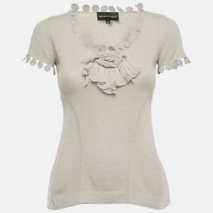 Emporio Armani Grey Wool Knit Embellished Top S
