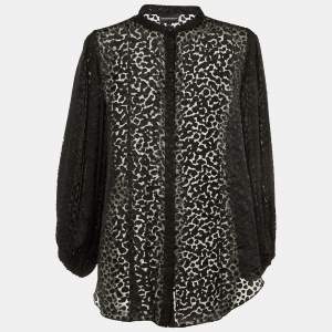 Emporio Armani Black Devore Pleated Sleeve Top XL