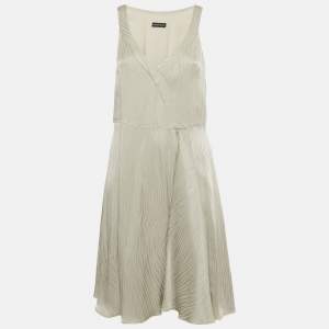 Pre Owned Emporio Armani Grey Satin Pattered Mini Dress M