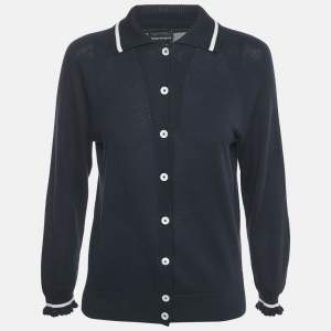 Emporio Armani Navy Navy Cotton Knit Buttoned Top M