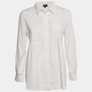 Pre Owned Emporio Armani White Logo Applique Cotton Full Sleeve Shirt M