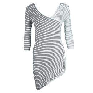 Pre Owned Emporio Armani Grey Striped Pleated Asymmetric Stretch Top S