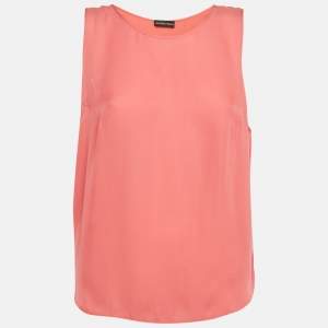 Pre Owned Emporio Armani Pink Silk Sleeveless Tank Top L