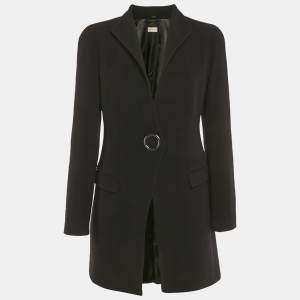 Pre Owned Emporio Armani Black Wool Mid-Length Coat L