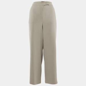 Pre Owned Emporio Armani Beige Crepe Adjustable Hem Trousers L 