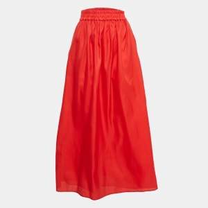 Pre Owned Emporio Armani Red Silk Blend Maxi Skirt M