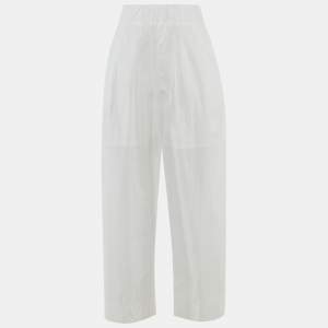 Pre Owned Emporio Armani White Cotton Blend Wide Leg Trousers M
