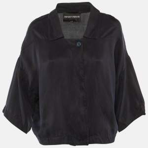 Pre Owned Emporio Armani Navy Blue Sateen Open Front Top M