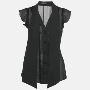 Pre Owned Emporio Armani Black Beaded Chiffon Semi Sheer Shirt S