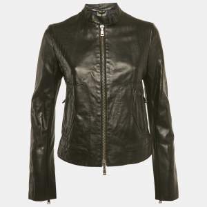Pre Owned Emporio Armani Black Lamb Leather Biker Jacket S