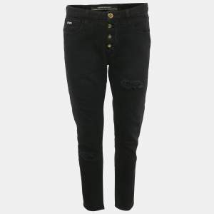 Pre Owned بنطلون جينز إمبريو أرماني أسود دينم مقاس كبير - محيط الخصر 30 بوصة