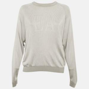 مملوكة مسبقًا Emporio Armani Grey Logo Detail Fisherman’s Rib Jumper M